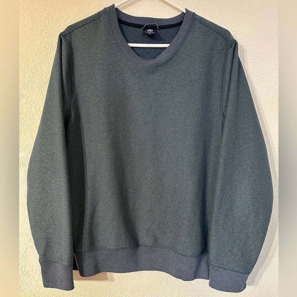 Land’s End Sweatshirt Men Blue Fine Stripes Polyester Crew Neck Long Sleeve Sz M